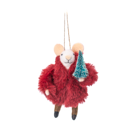 Mouse in Fur Coat with Tree Felt Decoration