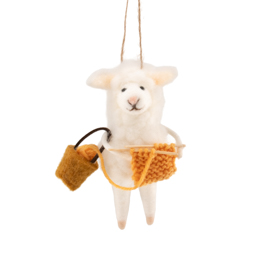 Knitting Sheep with Basket Felt Decoration