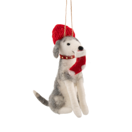 Dog With Christmas Stocking Felt Decoration
