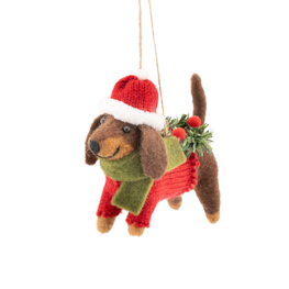 Festive Sausage Dog Felt Decoration
