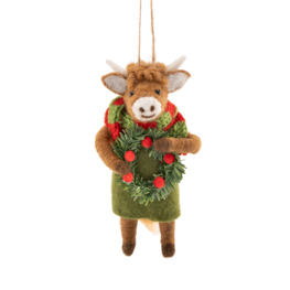 Highland Cow with Wreath Felt Decoration