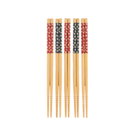 Blue & Red Sakura Bamboo Chopsticks - Set of 5