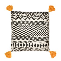 Scandi Boho Mustard Tassels Cotton Cushion Cover