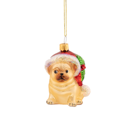 Festive Pug Shaped Bauble