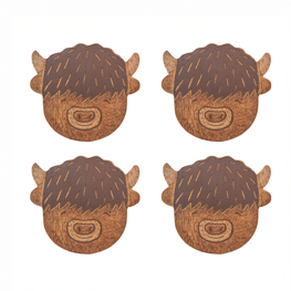 Highland Cow Wooden Coasters -  Set of 4