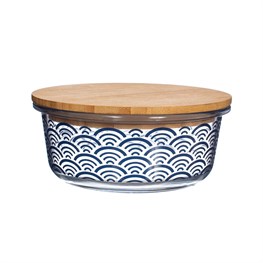 Blue Wave Glass Container With Bamboo Lid