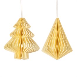 Off White Tree & Diamond Paper Honeycomb Hanging Decorations - Assorted