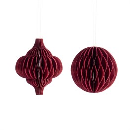 Deep Red Paper Honeycomb Hanging Decorations - Assorted
