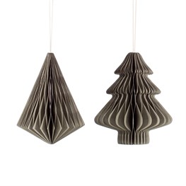 Grey Tree & Diamond Paper Honeycomb Hanging Decorations - Assorted