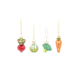 Mini Glass Vegetable Hanging Decorations - Set of 4