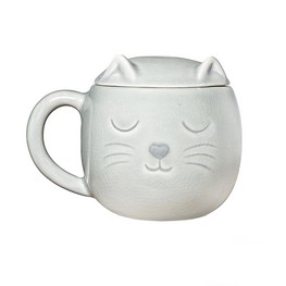 Crackle Glaze Grey Cat Mug with Lid