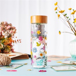 Pressed Flowers Glass Water Bottle With Infuser
