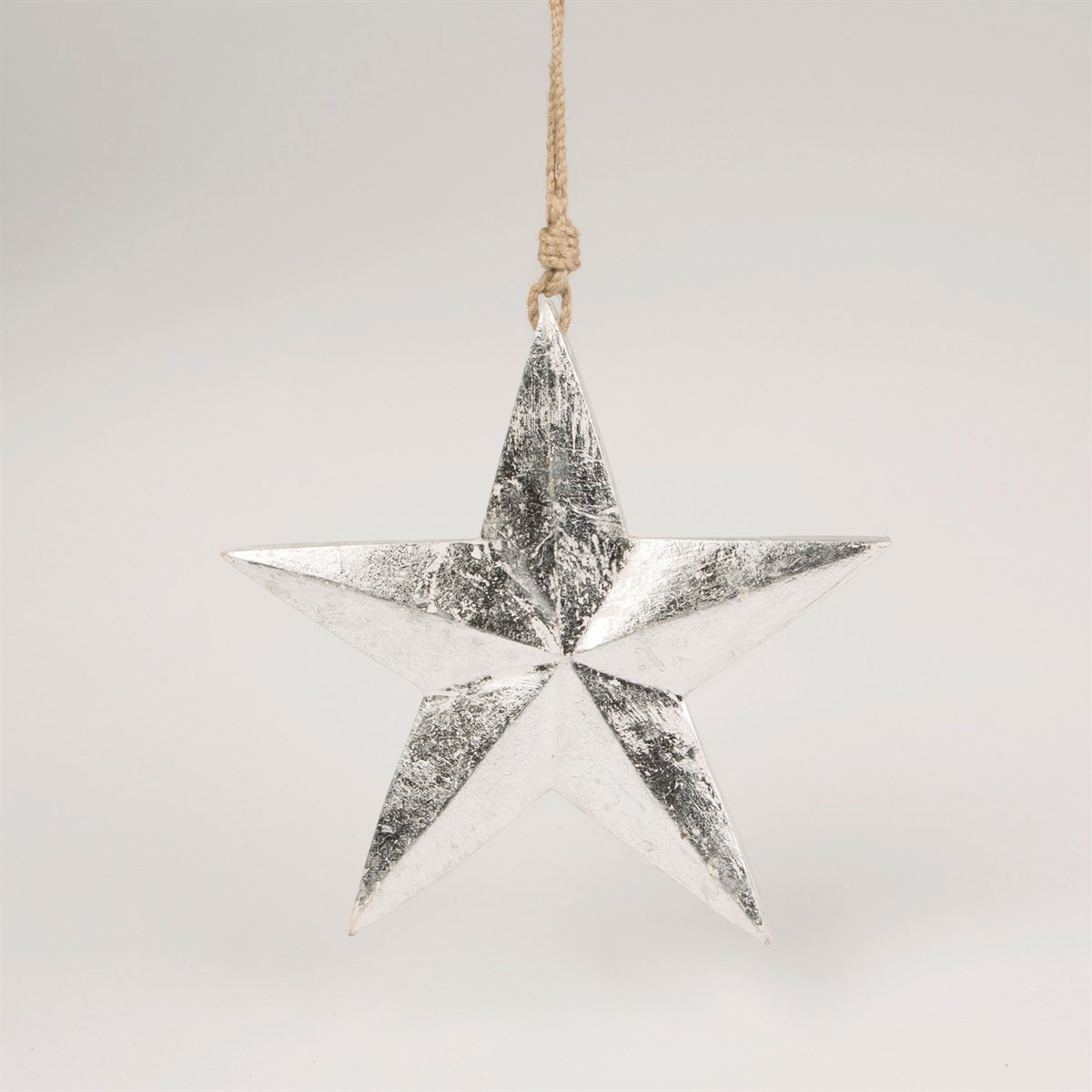 Silver Wooden Star Hanging Decoration Large