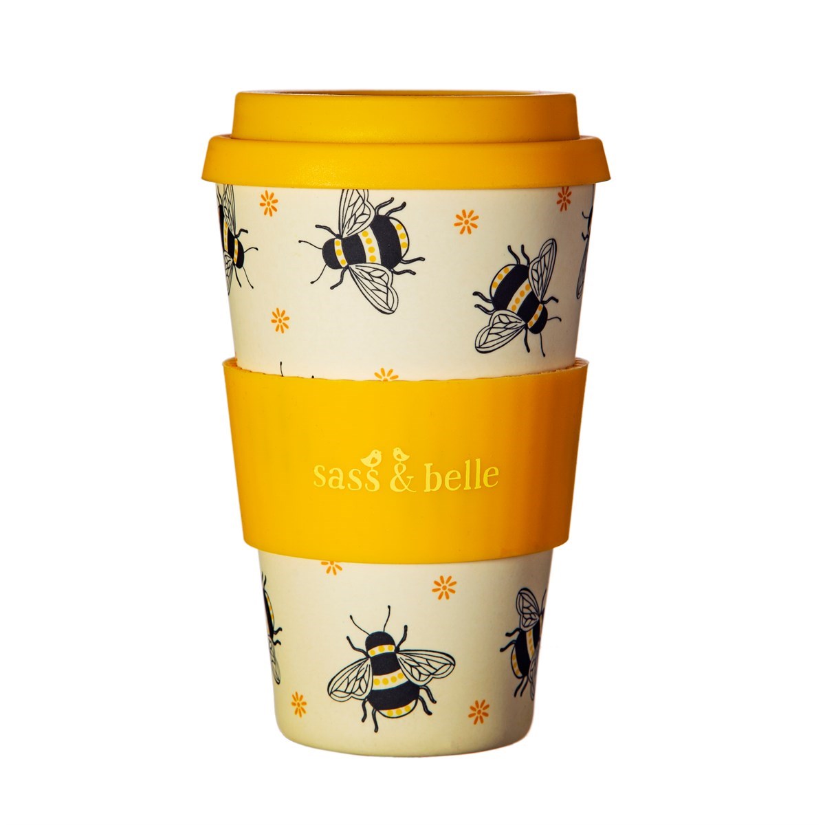 Reusable Coffee Cup Bee Print Eco Friendly Bamboo Travel Mug Bee Gift boxed 