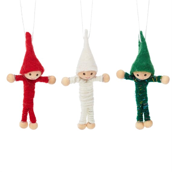 Elf Hanging Decorations - Set of 3
