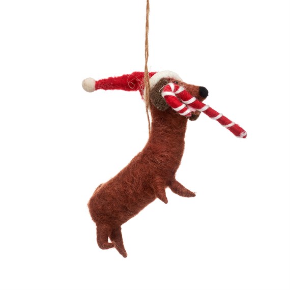 Sausage Dog with Candy Cane Hanging Decoration
