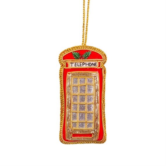 London Telephone Box Zari Embroidery Decoration Red