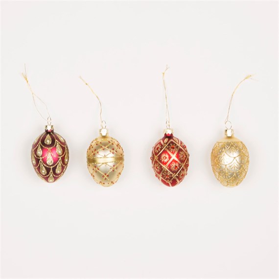 Red & Gold Heirloom Oval Baubles - Set of 4