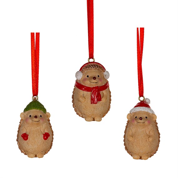 Festive Hedgehogs Hanging Decorations- Set of 3