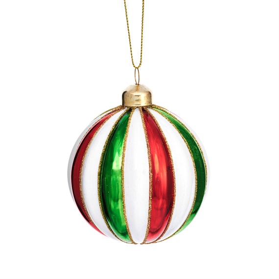 Striped Red, Green & White Bauble