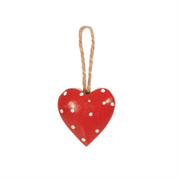 Red Polka Dot Wooden Heart Mini
