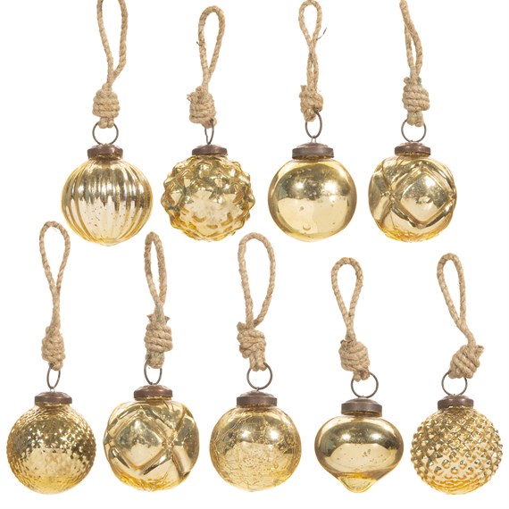 Gold Crackle Glass Mini Bauble - Set of 9