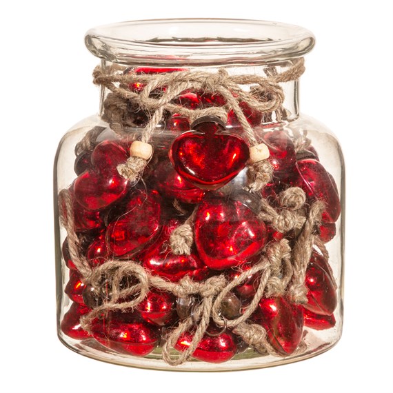 Mini Red Glass Heart Decorations in Glass Jar 60pcs