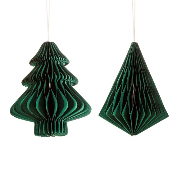 Forest Green Tree & Diamond Paper Honeycomb Hanging Decoration - Assorted