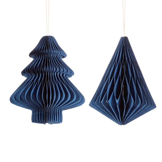Dark Blue Tree & Diamond Paper Honeycomb Hanging Decoration - Assorted